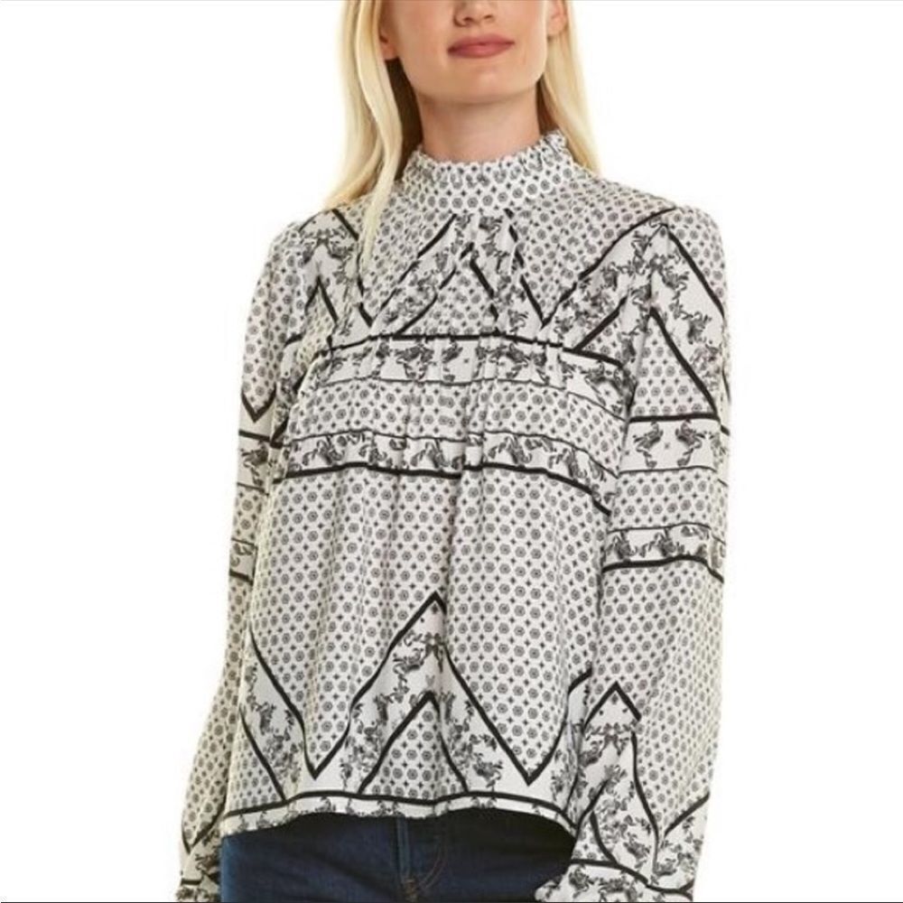 Maison‎ d’ Amelie pin tucked mixed print blouse